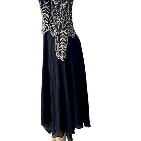 Cachet by Bari Protas Vintage Size Small Black Maxi Dress Lovely Gold Embroidery - Picture 12 of 13